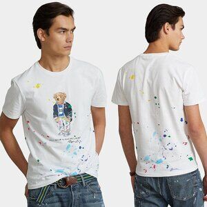 Polo Ralph Lauren White Splatter Paint Polo Bear Short Sleeve T-Shirt 37469